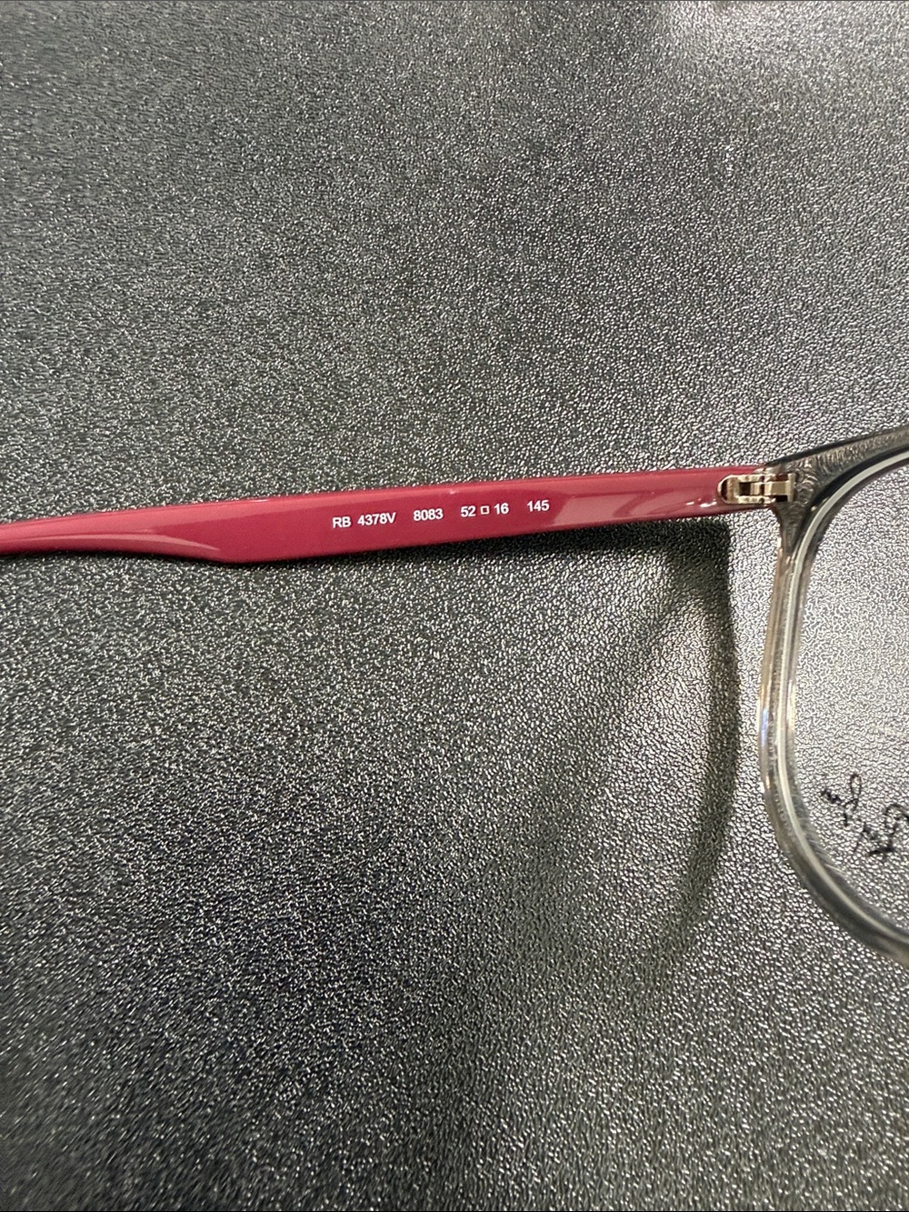 Ray-Ban rb4378V Translucent Gray Frame with Burgundy Temples Glasses - Picture 2 of 5